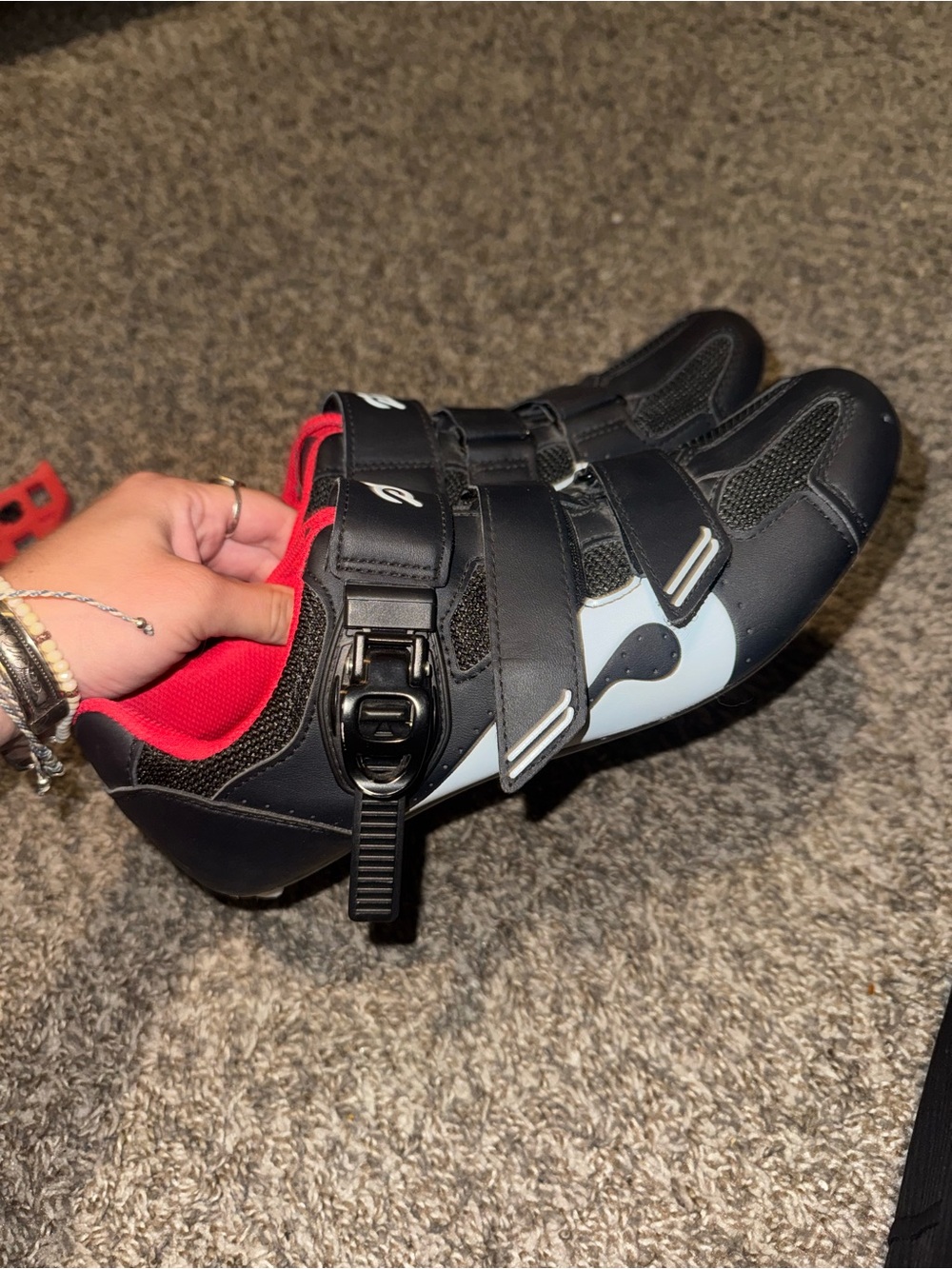 Peloton Black and Red Women's Cycling Shoes with Ratchet Closure